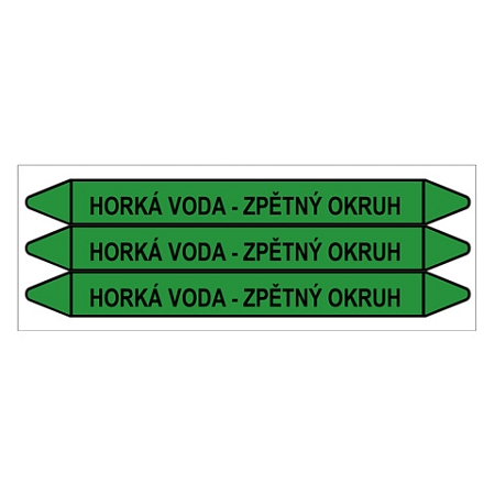 Značení potrubí, horká voda - zpětný okruh,3 ks, 355 × 37 mm